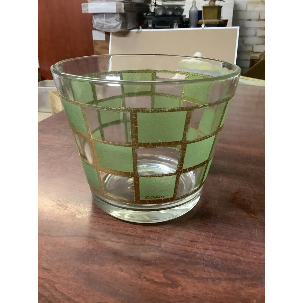 Culver 22K Gold Green Ice Bucket 4.75” MCM Vintage